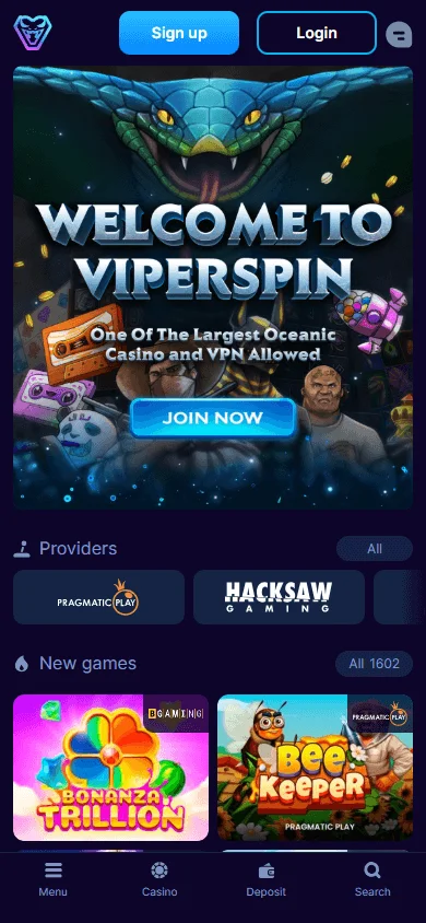 Viperspin Casino promotional offer on a mobile screen