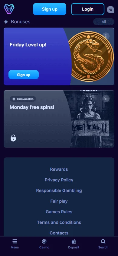 Viperspin Casino offers displayed on mobile