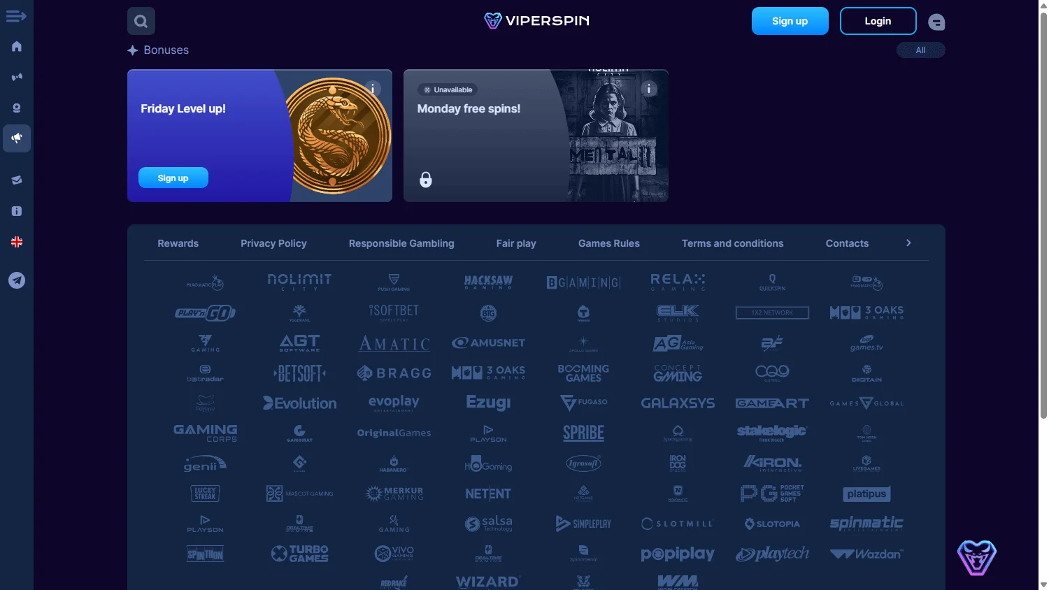 Viperspin Casino loyalty and promotional offers on desktop